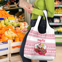 Poland Christmas Grocery Bag with Santa Children Gingerbread Map Outline and Red Snowflake Knit Pattern Design - Wonder Print Shop