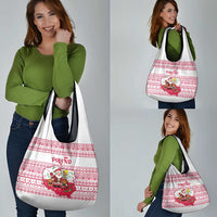 Poland Christmas Grocery Bag with Santa Children Gingerbread Map Outline and Red Snowflake Knit Pattern Design - Wonder Print Shop