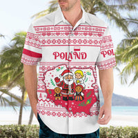 Poland Christmas Hawaiian Shirt with Santa Children Gingerbread Map Outline and Red Snowflake Knit Pattern Design - Wonder Print Shop