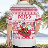 Poland Christmas Hawaiian Shirt with Santa Children Gingerbread Map Outline and Red Snowflake Knit Pattern Design - Wonder Print Shop
