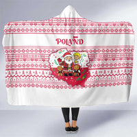 Poland Christmas Hooded Blanket with Santa Children Gingerbread Map Outline and Red Snowflake Knit Pattern Design - Wonder Print Shop