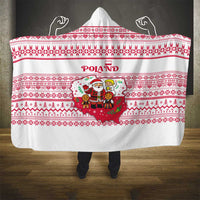 Poland Christmas Hooded Blanket with Santa Children Gingerbread Map Outline and Red Snowflake Knit Pattern Design - Wonder Print Shop