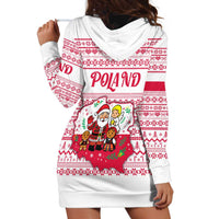 Poland Christmas Hoodie Dress with Santa Children Gingerbread Map Outline and Red Snowflake Knit Pattern Design - Wonder Print Shop