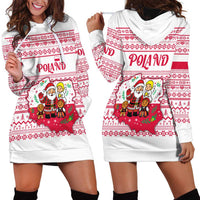 Poland Christmas Hoodie Dress with Santa Children Gingerbread Map Outline and Red Snowflake Knit Pattern Design - Wonder Print Shop