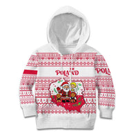 Poland Christmas Kid Hoodie with Santa Children Gingerbread Map Outline and Red Snowflake Knit Pattern Design - Wonder Print Shop