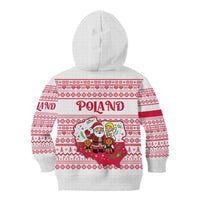 Poland Christmas Kid Hoodie with Santa Children Gingerbread Map Outline and Red Snowflake Knit Pattern Design - Wonder Print Shop