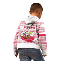 Poland Christmas Kid Hoodie with Santa Children Gingerbread Map Outline and Red Snowflake Knit Pattern Design - Wonder Print Shop