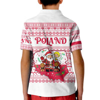 Poland Christmas Kid Polo Shirt with Santa Children Gingerbread Map Outline and Red Snowflake Knit Pattern Design - Wonder Print Shop