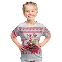 Poland Christmas Kid T Shirt with Santa Children Gingerbread Map Outline and Red Snowflake Knit Pattern Design - Wonder Print Shop