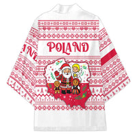 Poland Christmas Kimono with Santa Children Gingerbread Map Outline and Red Snowflake Knit Pattern Design - Wonder Print Shop
