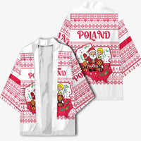 Poland Christmas Kimono with Santa Children Gingerbread Map Outline and Red Snowflake Knit Pattern Design - Wonder Print Shop