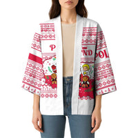 Poland Christmas Kimono with Santa Children Gingerbread Map Outline and Red Snowflake Knit Pattern Design - Wonder Print Shop