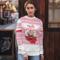 Poland Christmas Ugly Christmas Sweater with Santa Children Gingerbread Map Outline and Red Snowflake Knit Pattern Design - Wonder Print Shop