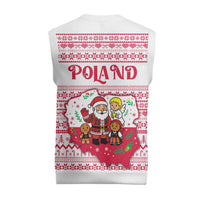 Poland Christmas Knitted V-Neck Vest with Santa Children Gingerbread Map Outline and Red Snowflake Knit Pattern Design - Wonder Print Shop