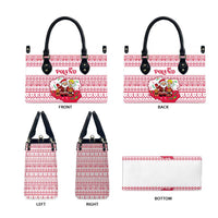 Poland Christmas Leather Bag with Santa Children Gingerbread Map Outline and Red Snowflake Knit Pattern Design - Wonder Print Shop