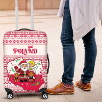 Poland Christmas Luggage Cover with Santa Children Gingerbread Map Outline and Red Snowflake Knit Pattern Design - Wonder Print Shop