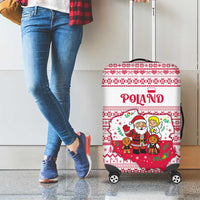 Poland Christmas Luggage Cover with Santa Children Gingerbread Map Outline and Red Snowflake Knit Pattern Design - Wonder Print Shop