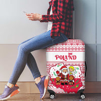 Poland Christmas Luggage Cover with Santa Children Gingerbread Map Outline and Red Snowflake Knit Pattern Design - Wonder Print Shop