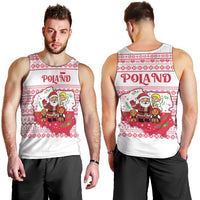 Poland Christmas Men Tank Top with Santa Children Gingerbread Map Outline and Red Snowflake Knit Pattern Design - Wonder Print Shop