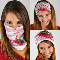Poland Christmas Neck Gaiter with Santa Children Gingerbread Map Outline and Red Snowflake Knit Pattern Design - Wonder Print Shop