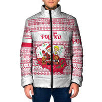 Poland Christmas Padded Jacket with Santa Children Gingerbread Map Outline and Red Snowflake Knit Pattern Design - Wonder Print Shop