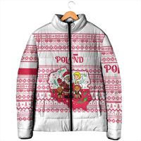 Poland Christmas Padded Jacket with Santa Children Gingerbread Map Outline and Red Snowflake Knit Pattern Design - Wonder Print Shop