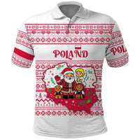 Poland Christmas Polo Shirt with Santa Children Gingerbread Map Outline and Red Snowflake Knit Pattern Design - Wonder Print Shop