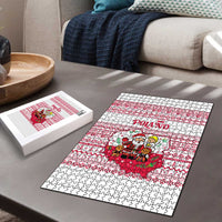 Poland Christmas Puzzle with Santa Children Gingerbread Map Outline and Red Snowflake Knit Pattern Design - Wonder Print Shop