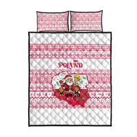 Poland Christmas Quilt Bed Set with Santa Children Gingerbread Map Outline and Red Snowflake Knit Pattern Design - Wonder Print Shop