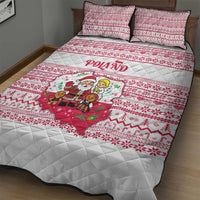 Poland Christmas Quilt Bed Set with Santa Children Gingerbread Map Outline and Red Snowflake Knit Pattern Design - Wonder Print Shop
