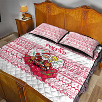 Poland Christmas Quilt Bed Set with Santa Children Gingerbread Map Outline and Red Snowflake Knit Pattern Design - Wonder Print Shop