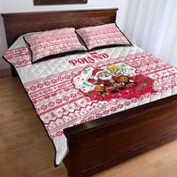 Poland Christmas Quilt Bed Set with Santa Children Gingerbread Map Outline and Red Snowflake Knit Pattern Design - Wonder Print Shop