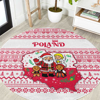 Poland Christmas Round Carpet with Santa Children Gingerbread Map Outline and Red Snowflake Knit Pattern Design - Wonder Print Shop
