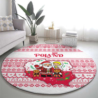 Poland Christmas Round Carpet with Santa Children Gingerbread Map Outline and Red Snowflake Knit Pattern Design - Wonder Print Shop