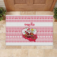 Poland Christmas Rubber Doormat with Santa Children Gingerbread Map Outline and Red Snowflake Knit Pattern Design - Wonder Print Shop