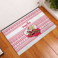 Poland Christmas Rubber Doormat with Santa Children Gingerbread Map Outline and Red Snowflake Knit Pattern Design - Wonder Print Shop