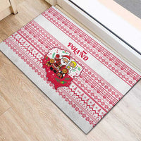 Poland Christmas Rubber Doormat with Santa Children Gingerbread Map Outline and Red Snowflake Knit Pattern Design - Wonder Print Shop