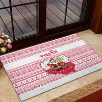Poland Christmas Rubber Doormat with Santa Children Gingerbread Map Outline and Red Snowflake Knit Pattern Design - Wonder Print Shop