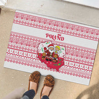 Poland Christmas Rubber Doormat with Santa Children Gingerbread Map Outline and Red Snowflake Knit Pattern Design - Wonder Print Shop