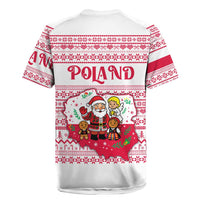Poland Christmas Rugby Jersey with Santa Children Gingerbread Map Outline and Red Snowflake Knit Pattern Design - Wonder Print Shop
