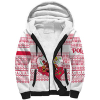 Poland Christmas Sherpa Hoodie with Santa Children Gingerbread Map Outline and Red Snowflake Knit Pattern Design - Wonder Print Shop