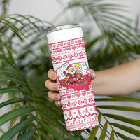 Poland Christmas Skinny Tumbler with Santa Children Gingerbread Map Outline and Red Snowflake Knit Pattern Design - Wonder Print Shop