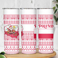 Poland Christmas Skinny Tumbler with Santa Children Gingerbread Map Outline and Red Snowflake Knit Pattern Design - Wonder Print Shop