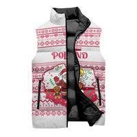 Poland Christmas Sleeveless Puffer Jacket with Santa Children Gingerbread Map Outline and Red Snowflake Knit Pattern Design - Wonder Print Shop