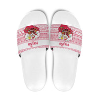 Poland Christmas Slide Sandals with Santa Children Gingerbread Map Outline and Red Snowflake Knit Pattern Design - Wonder Print Shop
