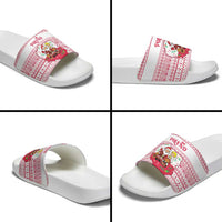 Poland Christmas Slide Sandals with Santa Children Gingerbread Map Outline and Red Snowflake Knit Pattern Design - Wonder Print Shop