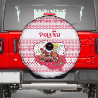 Poland Christmas Spare Tire Cover with Santa Children Gingerbread Map Outline and Red Snowflake Knit Pattern Design - Wonder Print Shop