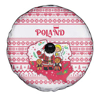 Poland Christmas Spare Tire Cover with Santa Children Gingerbread Map Outline and Red Snowflake Knit Pattern Design - Wonder Print Shop