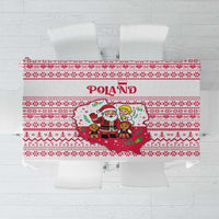 Poland Christmas Tablecloth with Santa Children Gingerbread Map Outline and Red Snowflake Knit Pattern Design - Wonder Print Shop