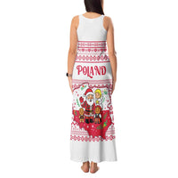 Poland Christmas Tank Maxi Dress with Santa Children Gingerbread Map Outline and Red Snowflake Knit Pattern Design - Wonder Print Shop